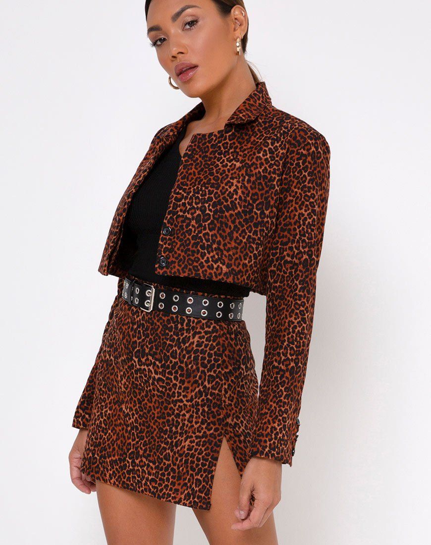 Sheny Mini Skirt in Ditsy Leopard Orange sold by Motel Rocks
