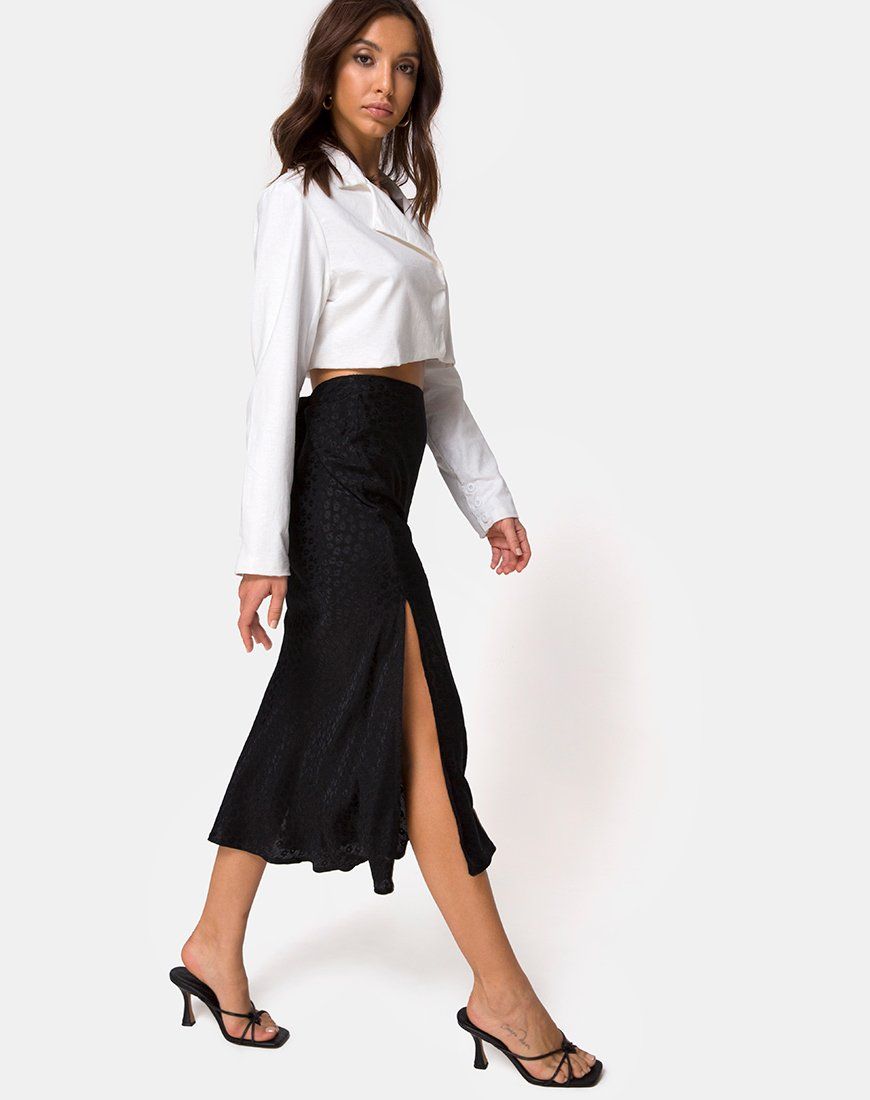 Tindra Midi Skirt in Satin Ditsy Rose Black sold by Motel Rocks product image thumbnail 3