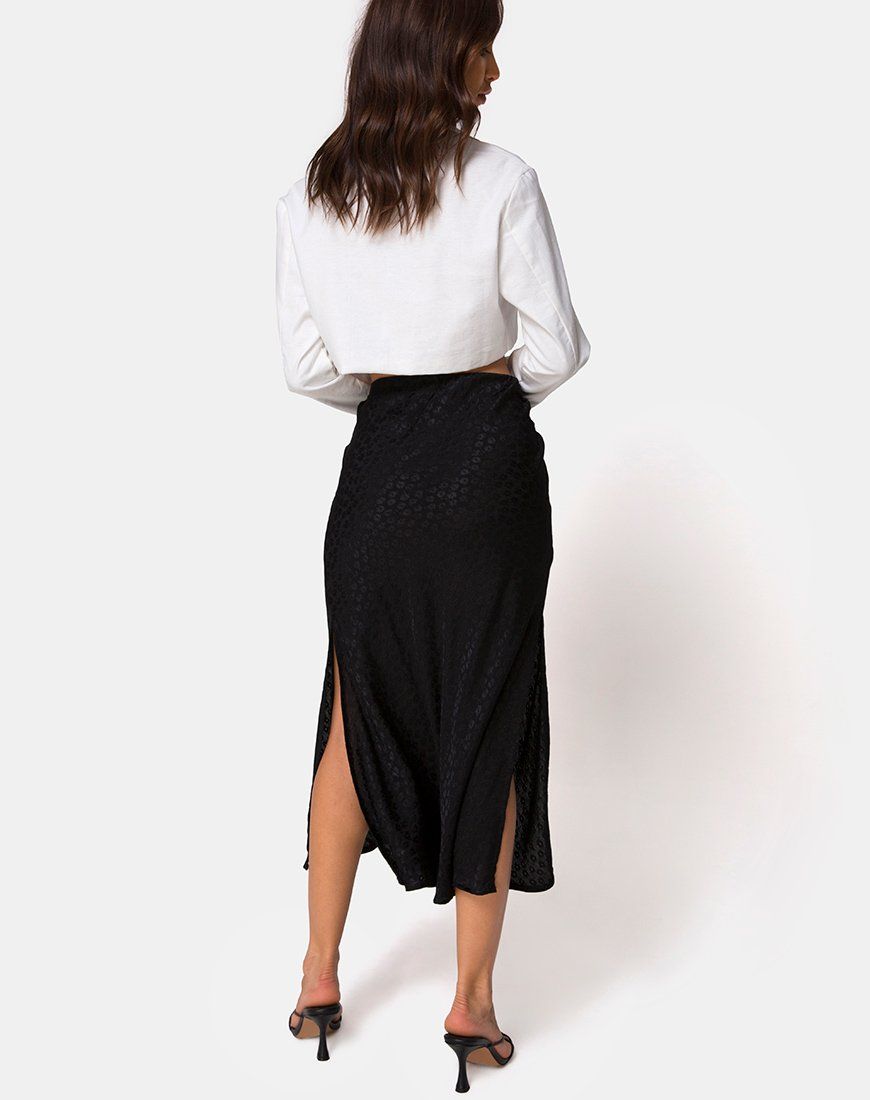 Tindra Midi Skirt in Satin Ditsy Rose Black sold by Motel Rocks product image thumbnail 4