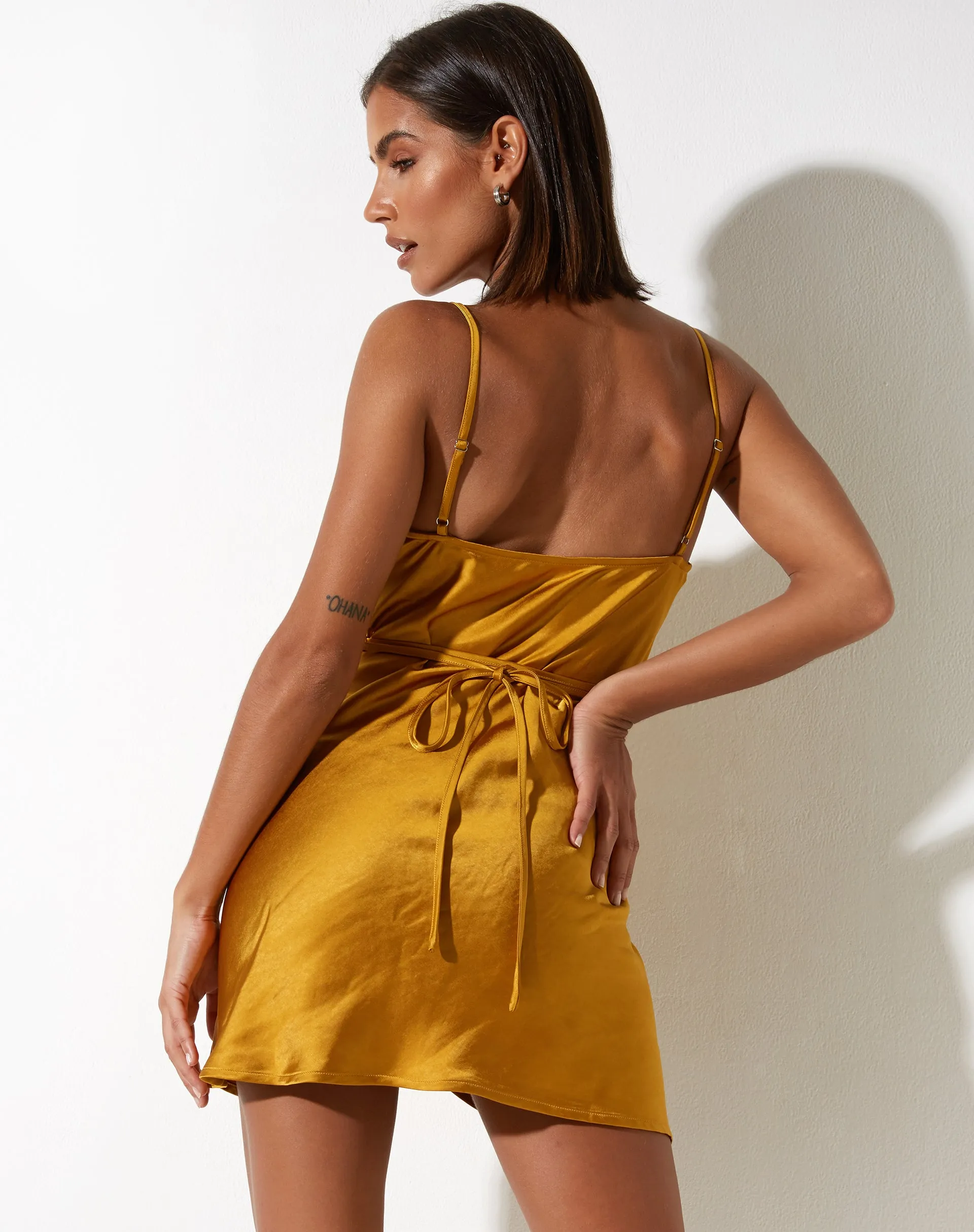 Paiva Slip Dress in Satin Mustard sold by Motel Rocks product image thumbnail 5