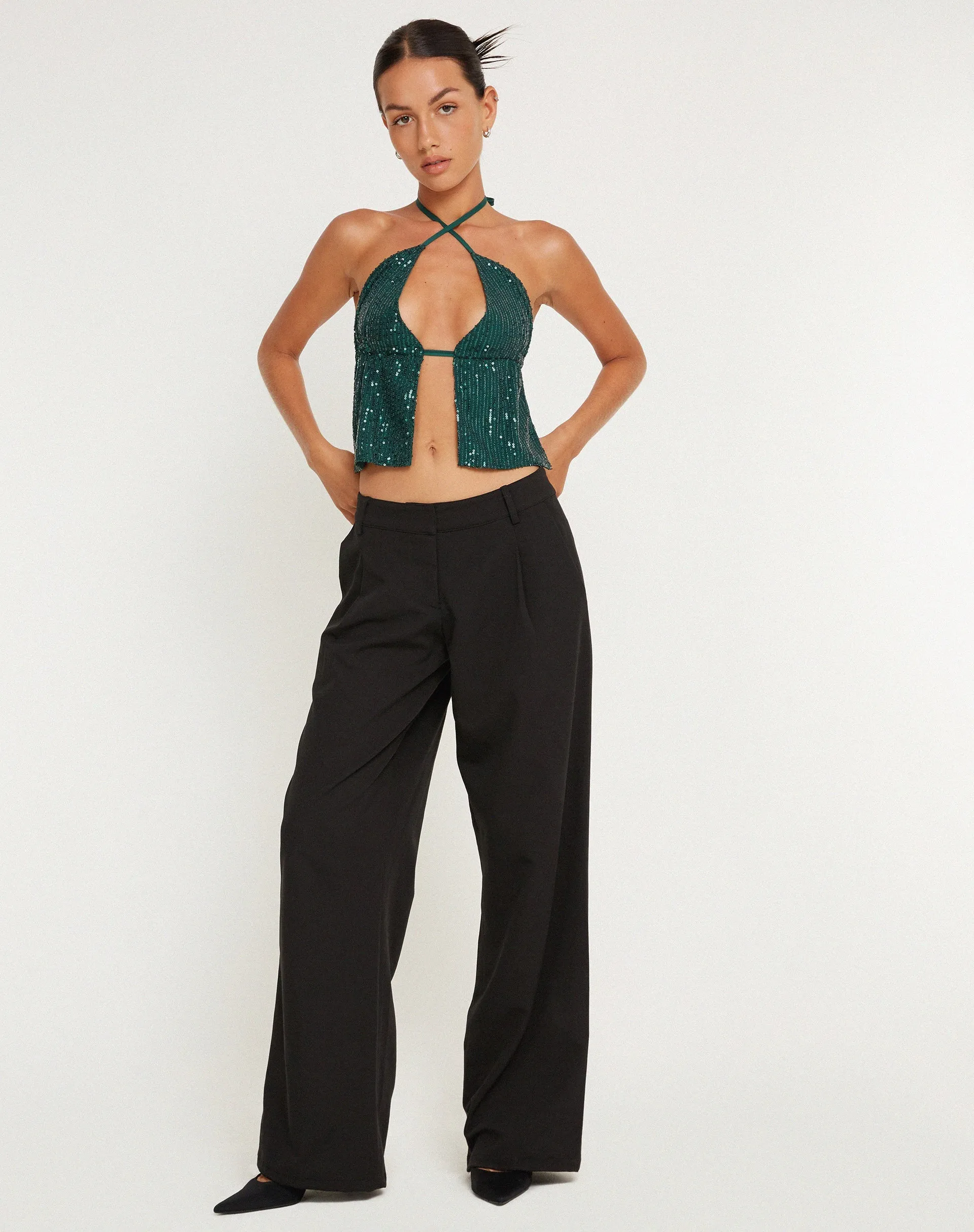 Runita Halter Top in Drape Sequin Forest Green sold by Motel Rocks product image thumbnail 3