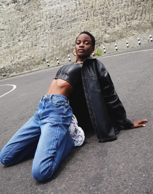 Lumberjack Shirt in PU Black with White Stitch sold by Motel Rocks