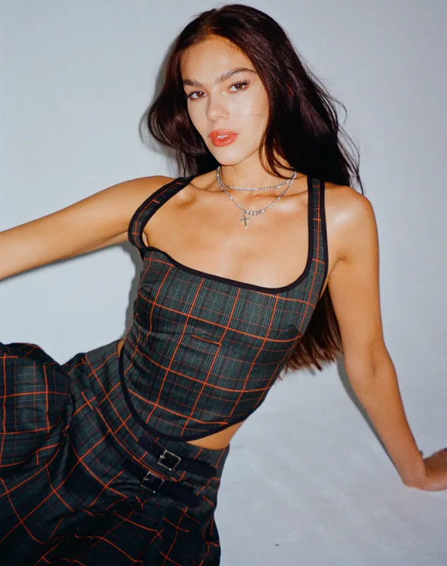Elati Corset Top in Tartans Green sold by Motel Rocks