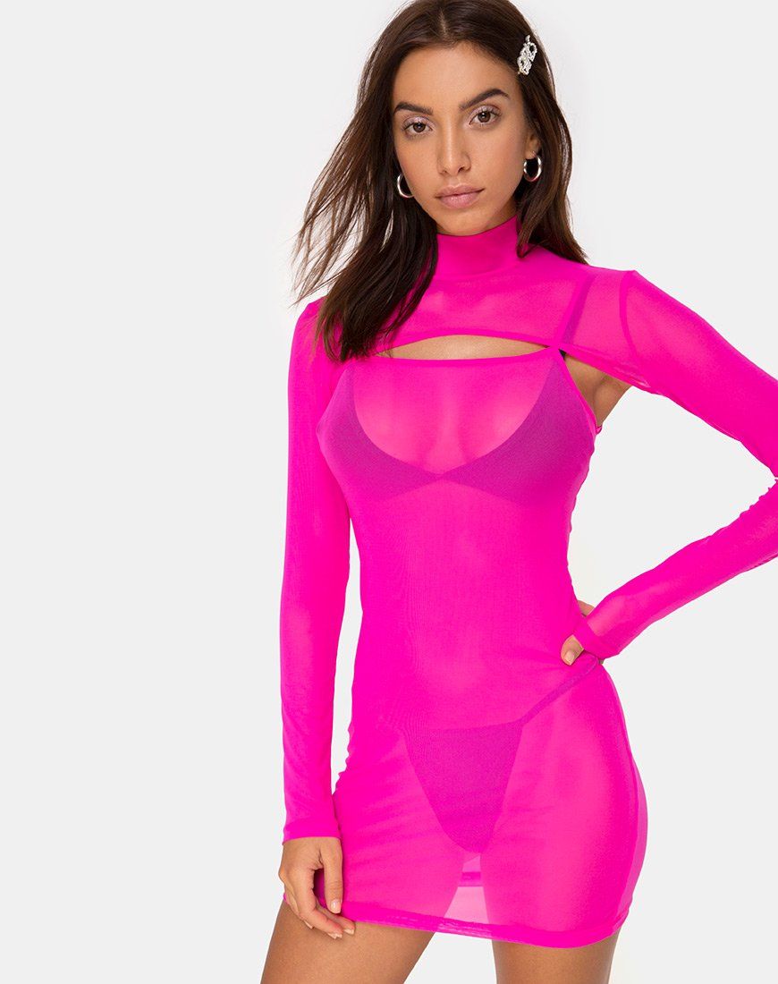 Glesia Dress Fluro Pink sold by Motel Rocks