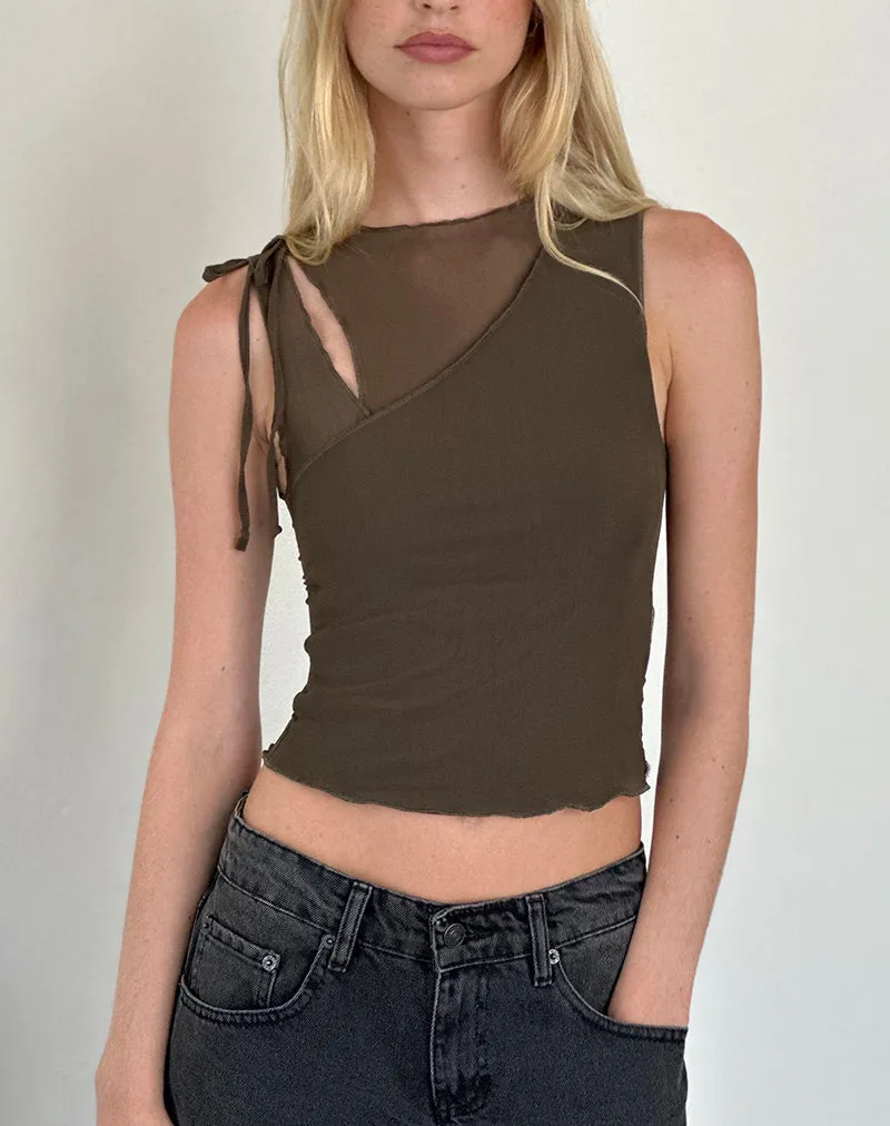 Moni Tie Tank Top in Mesh Khaki sold by Motel Rocks product image thumbnail 2
