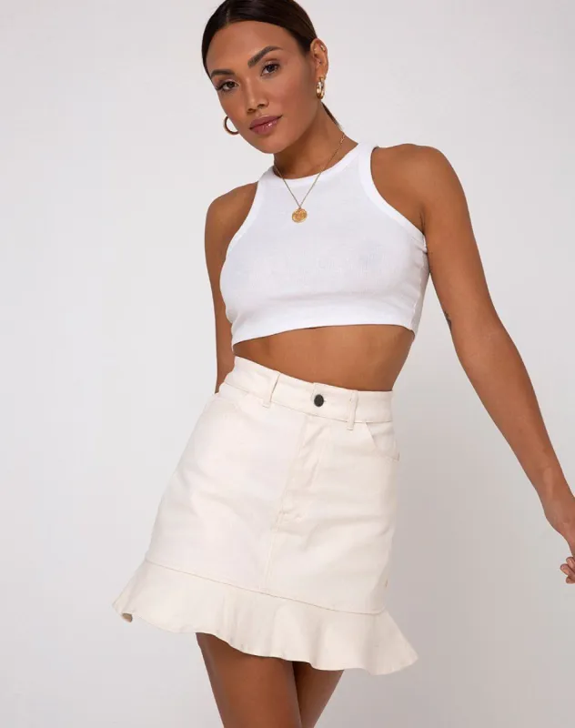 Rena Mini Skirt in Ecru sold by Motel Rocks