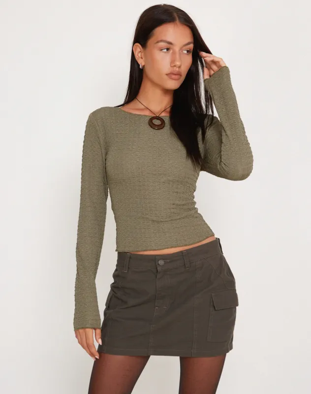 Armina Long Sleeve Top in Khaki sold by Motel Rocks