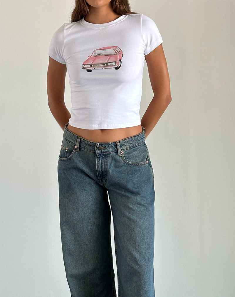Sutin Baby Tee in White with Scribble Car Graphic sold by Motel Rocks product image thumbnail 3