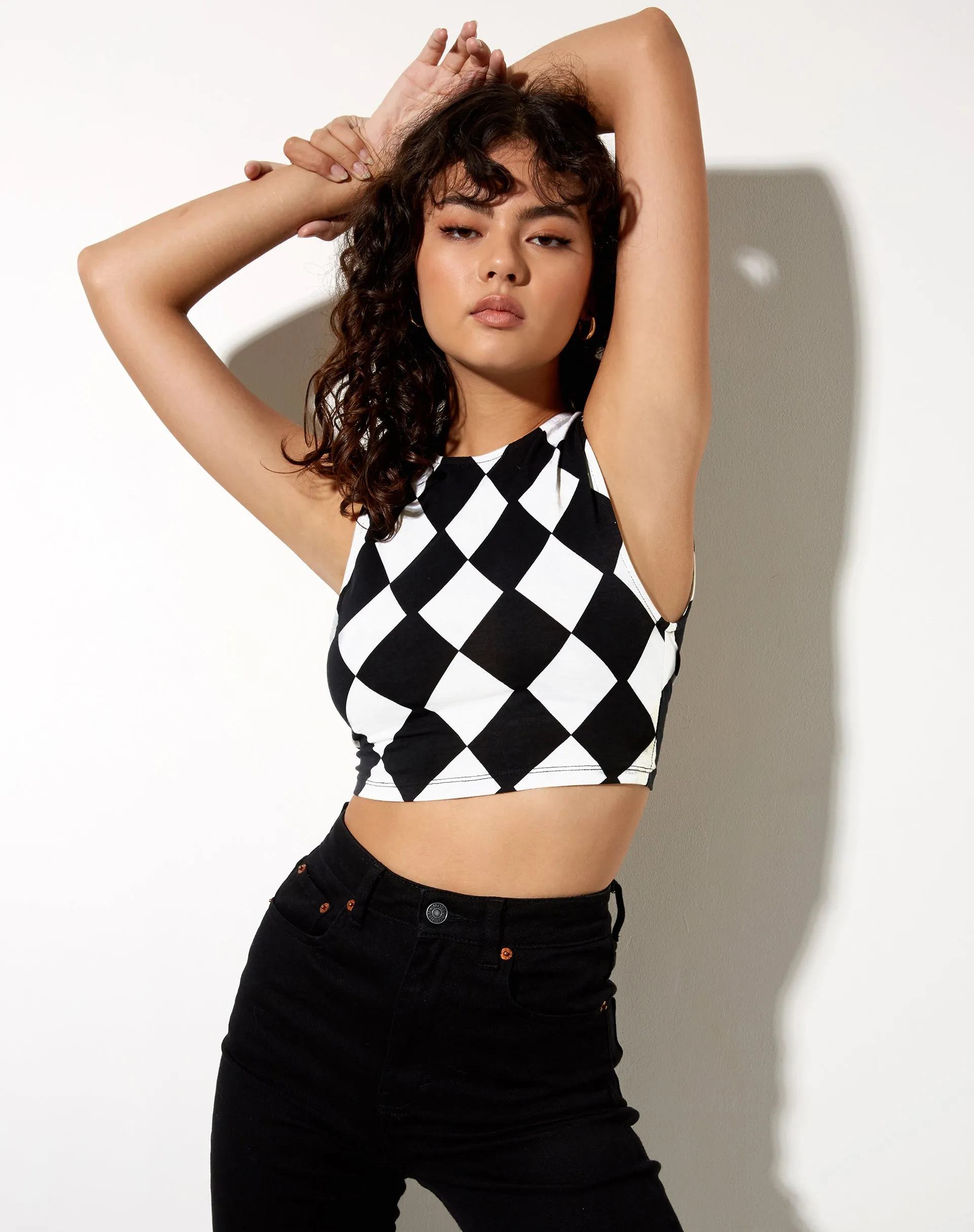 Sude Crop Top in Harlequin Black and White sold by Motel Rocks product image thumbnail 3