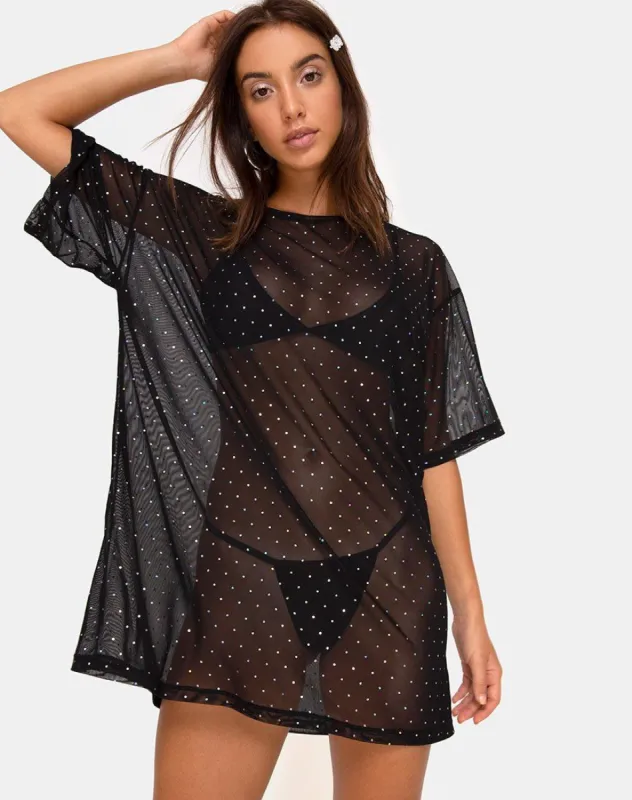 Sunny Kiss Tee in Crystal Net Black sold by Motel Rocks