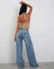 Kacie Waffle Knit Halterneck Butterfly Top in Oat sold by Motel Rocks