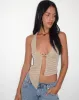 Kacie Waffle Knit Halterneck Butterfly Top in Oat sold by Motel Rocks