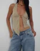 Kacie Waffle Knit Halterneck Butterfly Top in Oat sold by Motel Rocks