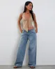 Kacie Waffle Knit Halterneck Butterfly Top in Oat sold by Motel Rocks