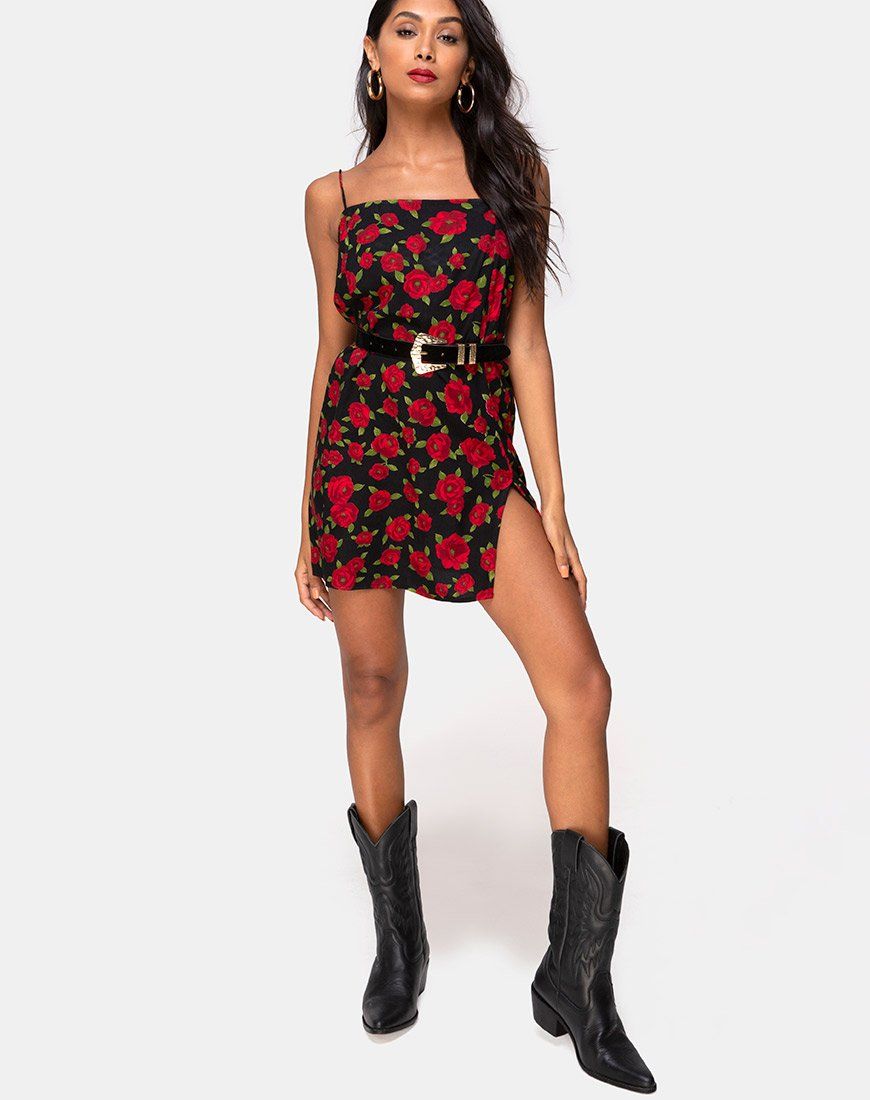 Datista Slip Dress in Roaming Rose Black sold by Motel Rocks product image thumbnail 3