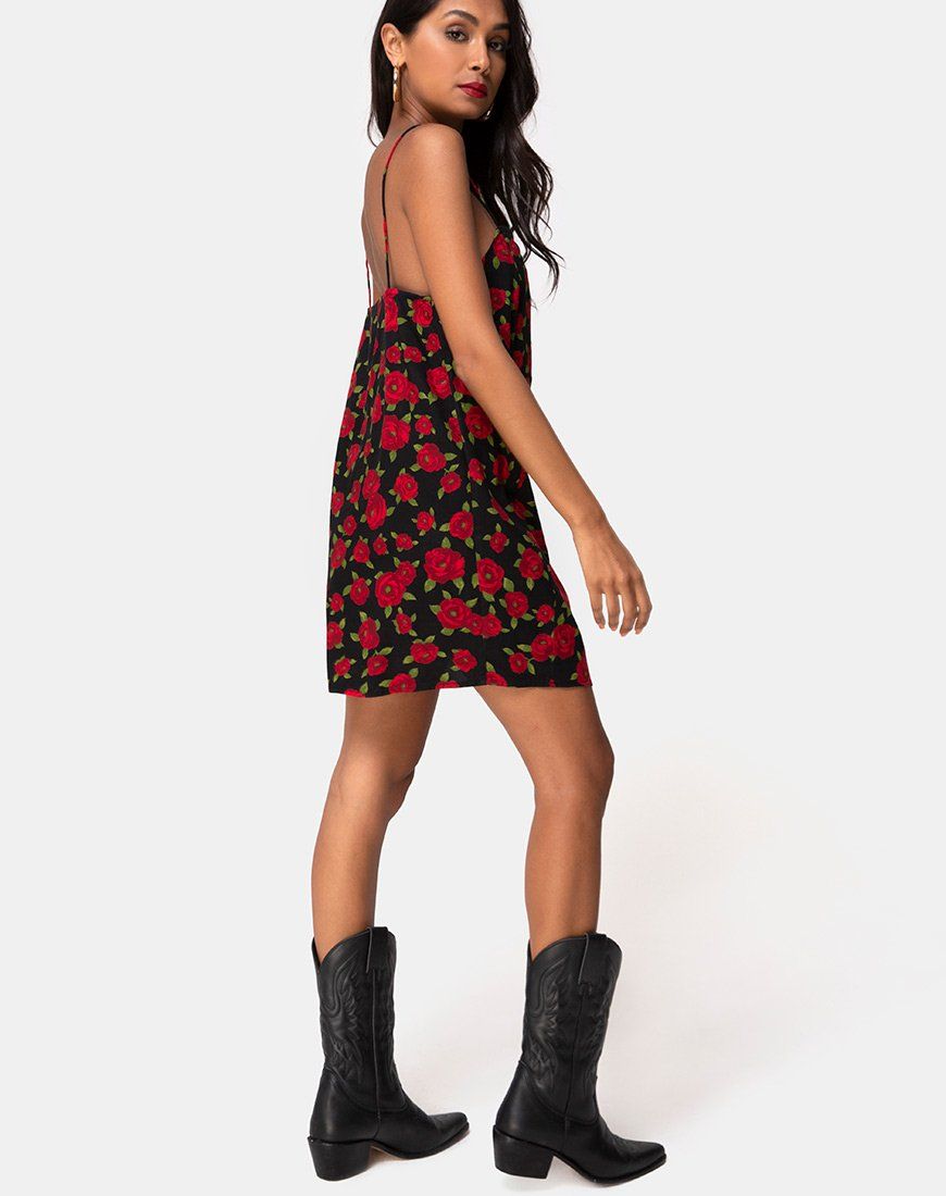 Datista Slip Dress in Roaming Rose Black sold by Motel Rocks product image thumbnail 4