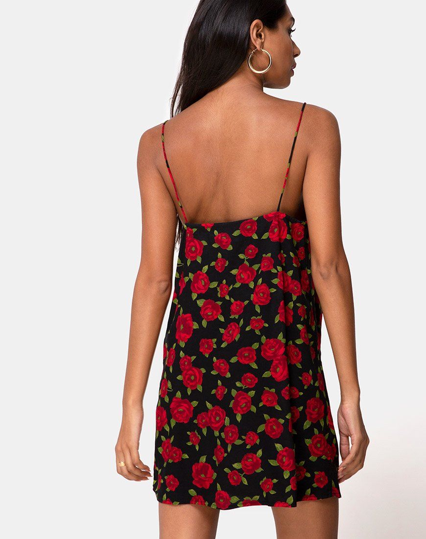 Datista Slip Dress in Roaming Rose Black sold by Motel Rocks product image thumbnail 2