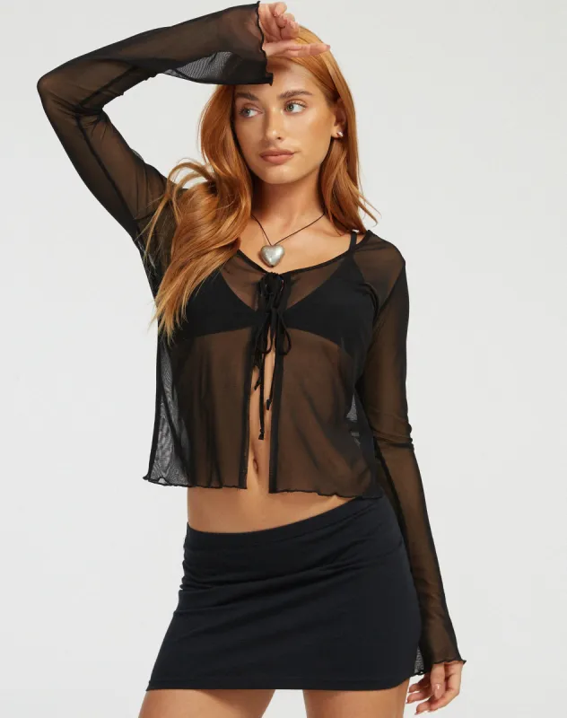 Sujata Cardi in Mesh Black sold by Motel Rocks