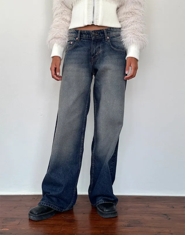 Roomy Extra Wide Low Rise Jeans in Amber Wash sold by Motel Rocks