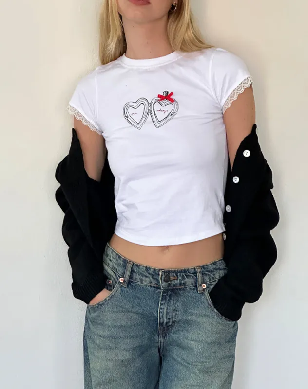 Izzy Tee with Me Always Motif in White with Bow sold by Motel Rocks
