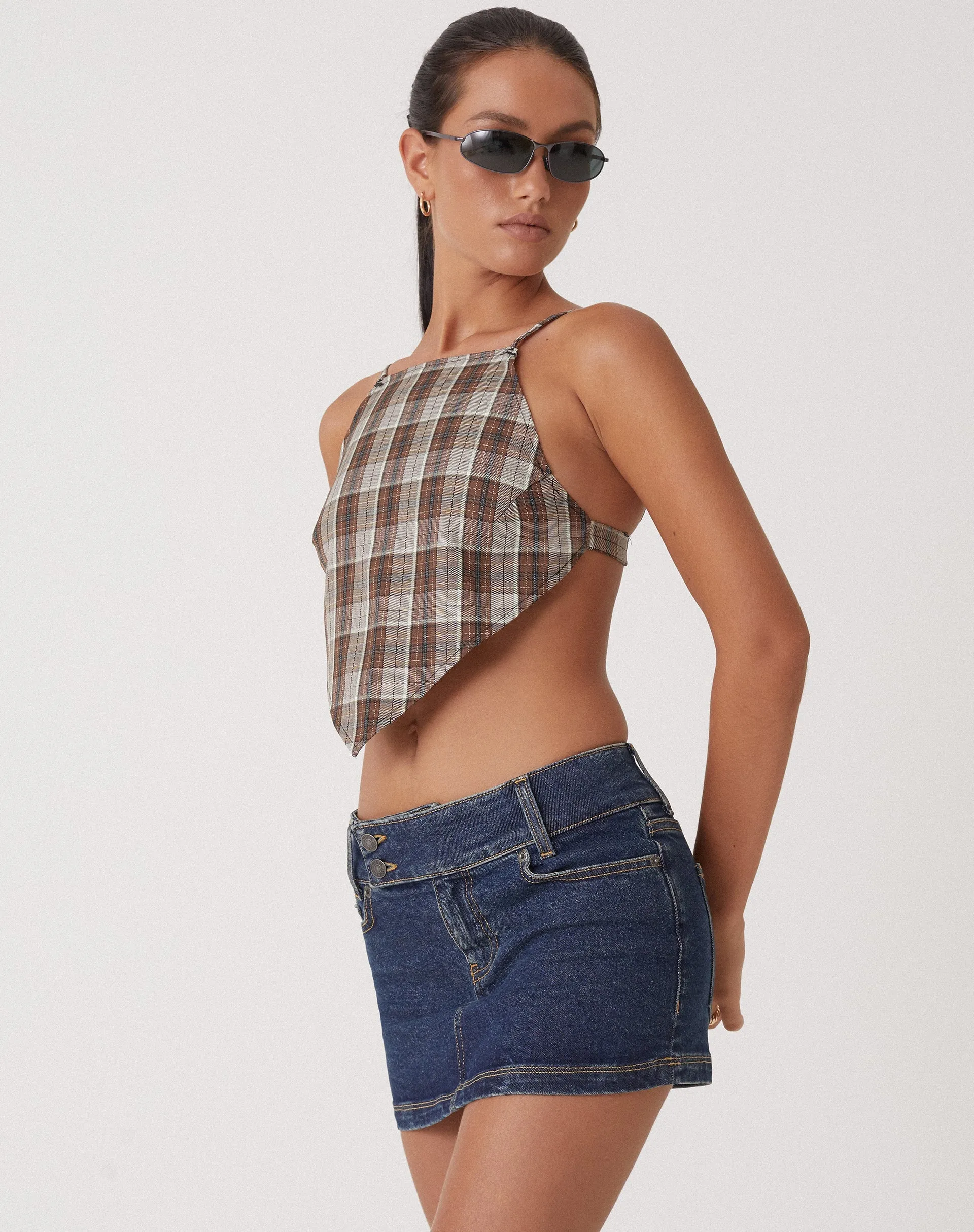 Motel X Olivia Neill Wibi Top in Check Tan Brown sold by Motel Rocks