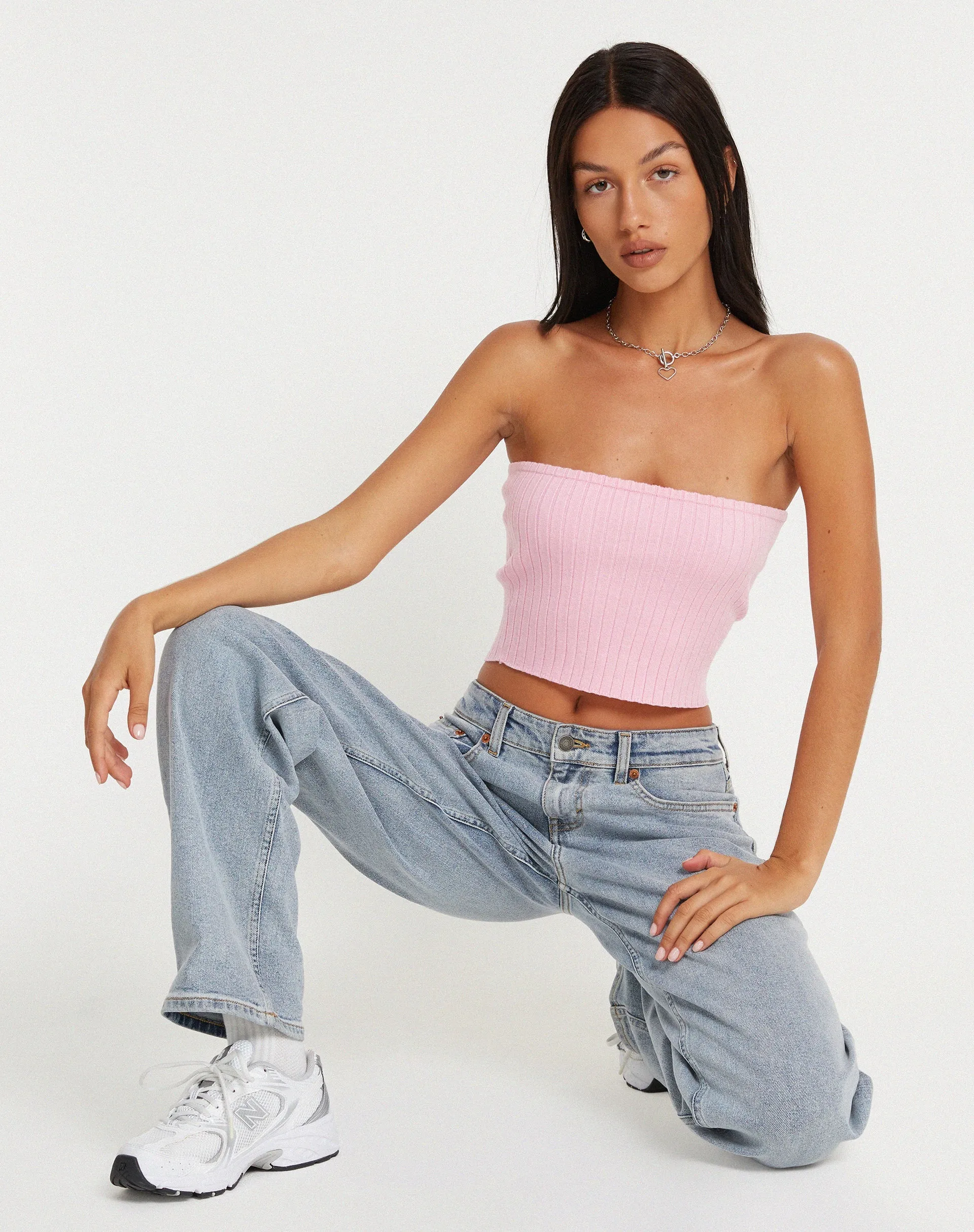 Shae Bandeau Knitted Top in Pink sold by Motel Rocks