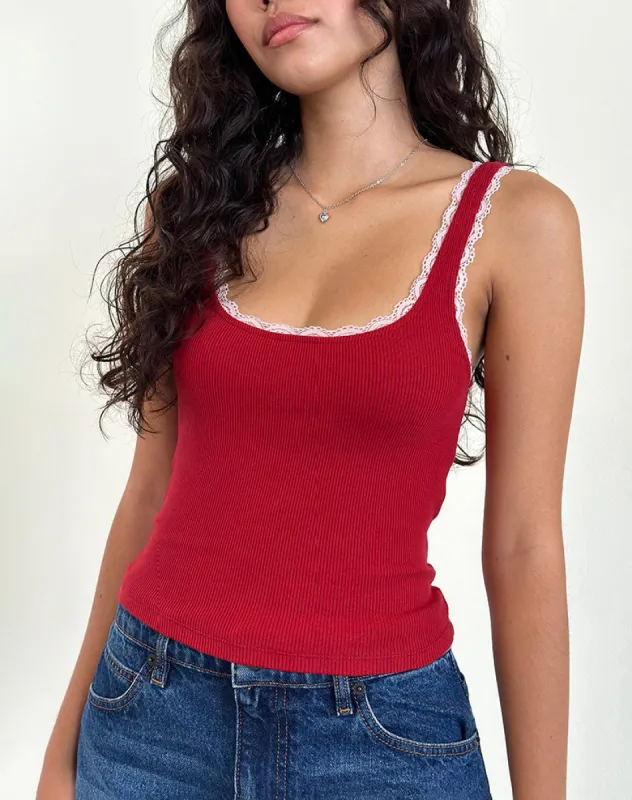Cartas Top in Adrenaline Red with Pink Lace sold by Motel Rocks