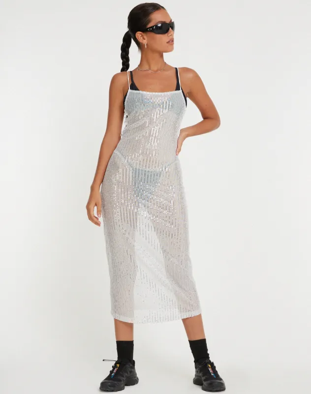 Bidelia Dress in Sequin Silver sold by Motel Rocks