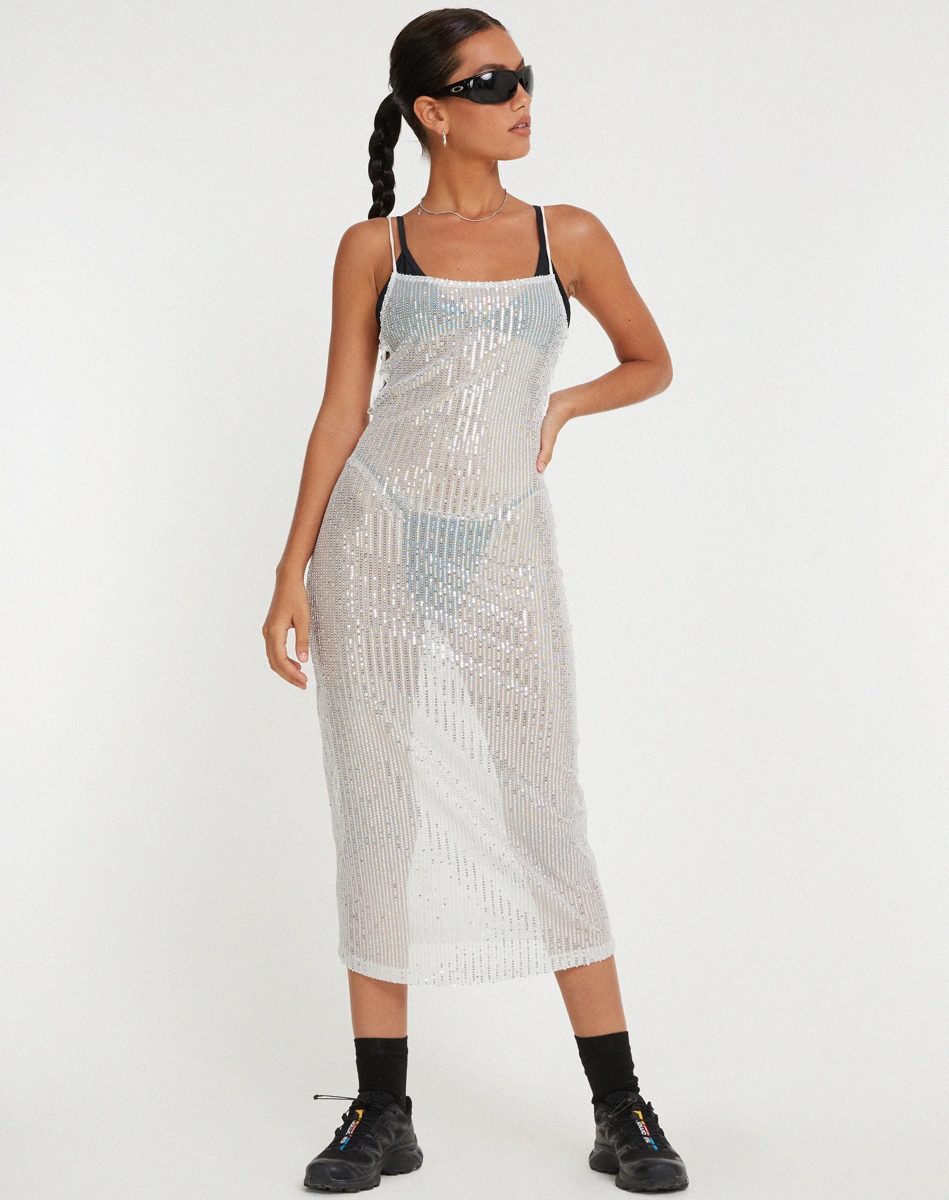 Bidelia Dress in Sequin Silver sold by Motel Rocks
