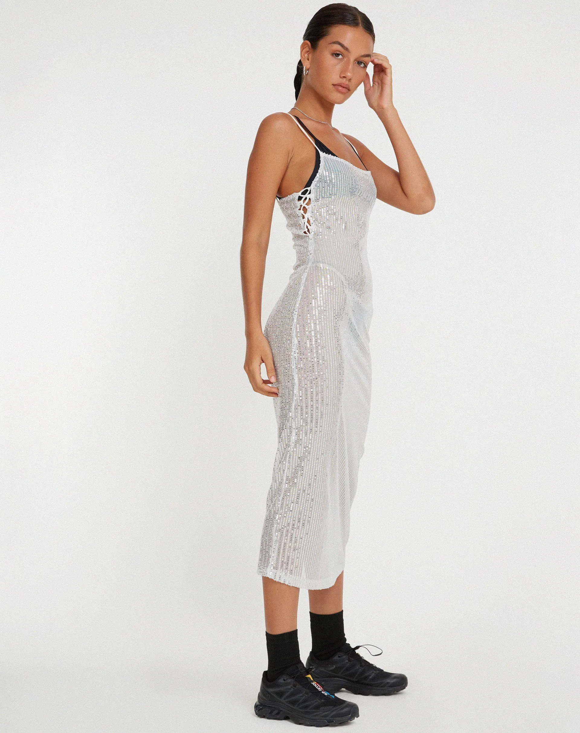Bidelia Dress in Sequin Silver sold by Motel Rocks product image thumbnail 5
