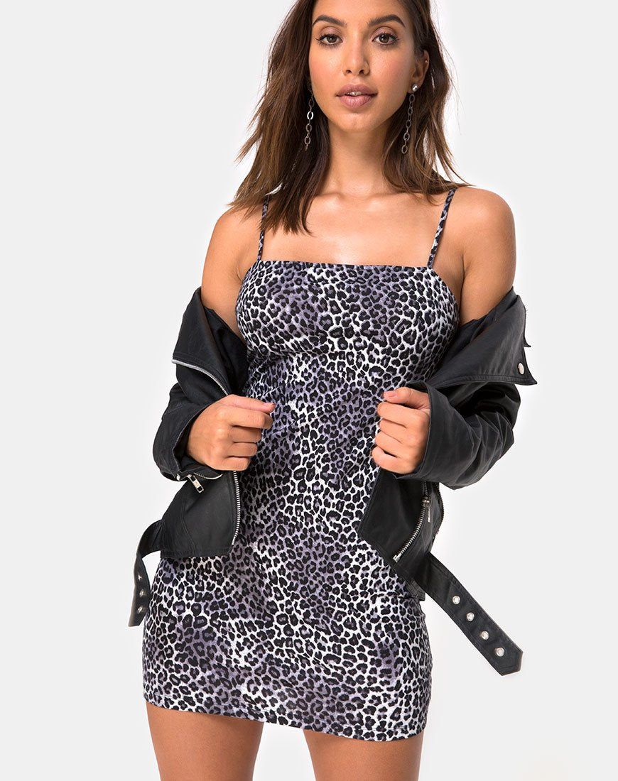 Selah Bodycon Dress in Rar Leopard Grey sold by Motel Rocks