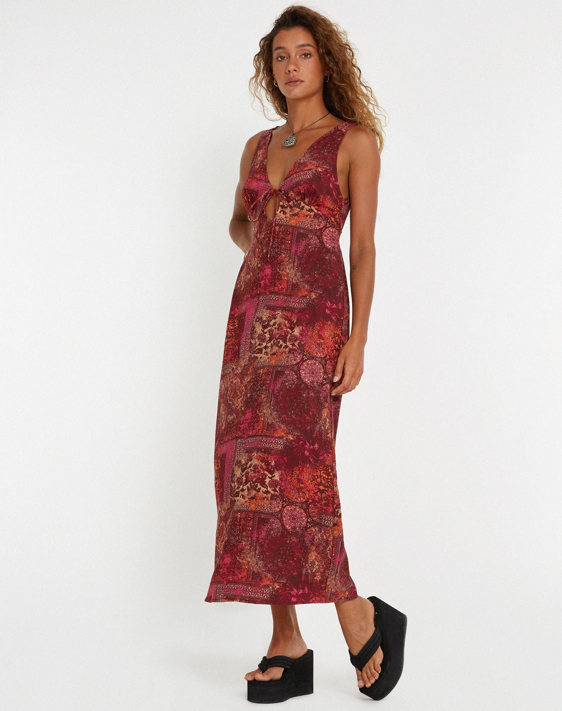 Fiaso Midi Dress in Abstract Paisley Red sold by Motel Rocks product image thumbnail 2