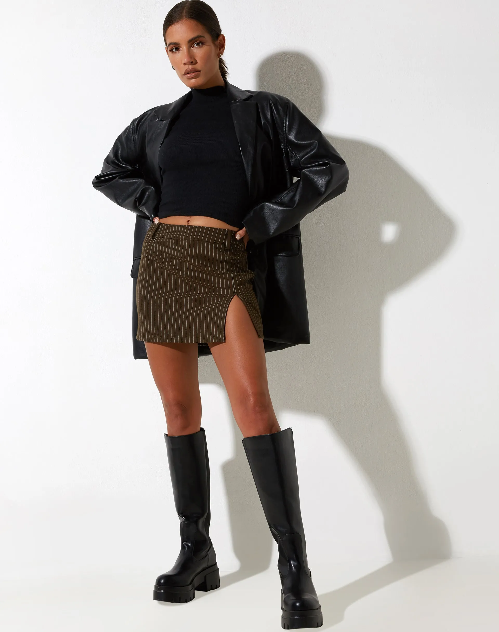 Pita Mini Skirt in Pinstripe Brown sold by Motel Rocks product image thumbnail 2