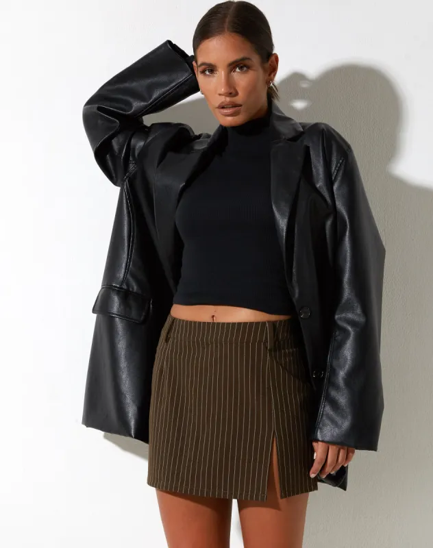 Pita Mini Skirt in Pinstripe Brown sold by Motel Rocks