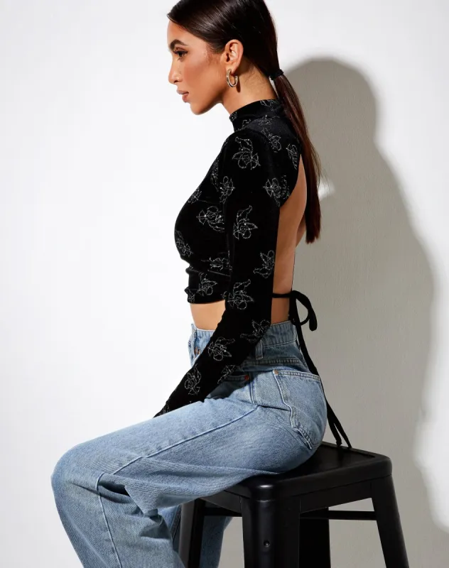 Quelia Crop Top in Black Cupid Stamp Silver sold by Motel Rocks