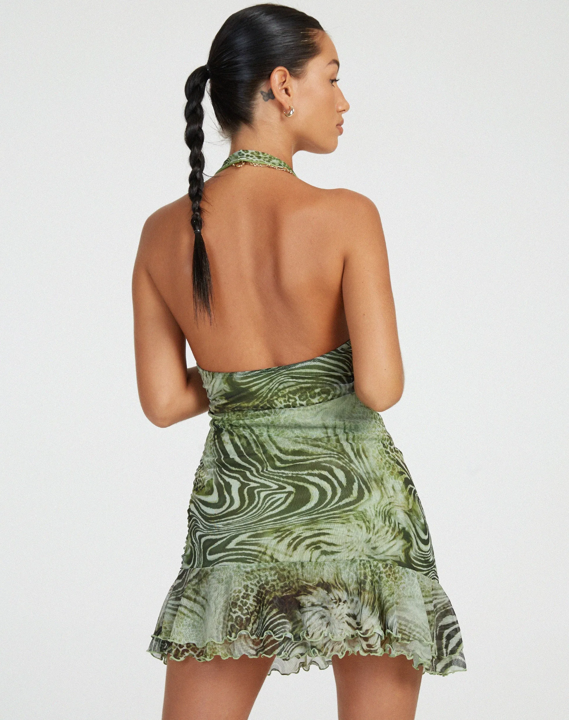 Yubila Mini Dress in Mesh Cheetah Green sold by Motel Rocks product image thumbnail 4