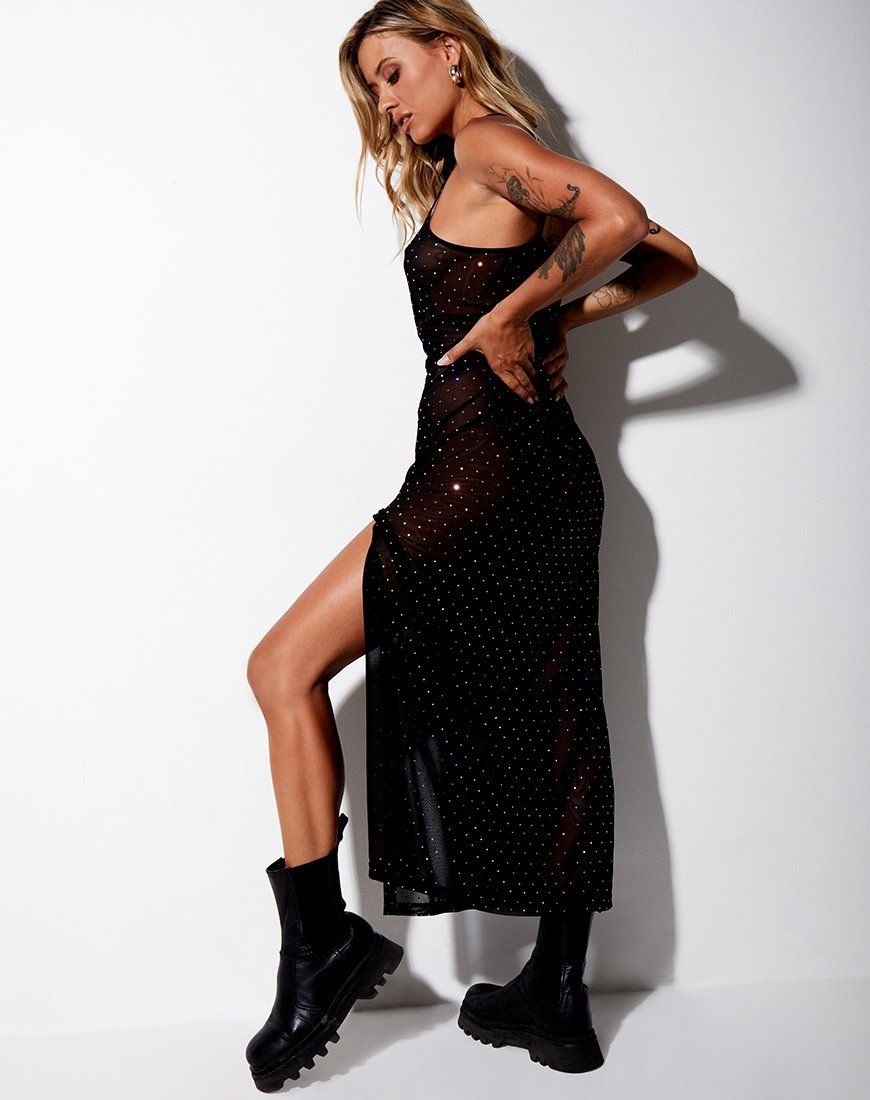 Batis Maxi Dress in Crystal Net Black sold by Motel Rocks product image thumbnail 4