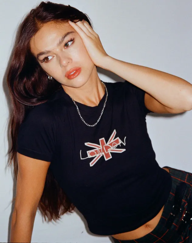 Babe Tee in Black with London Motel Embro made by Motel Rocks