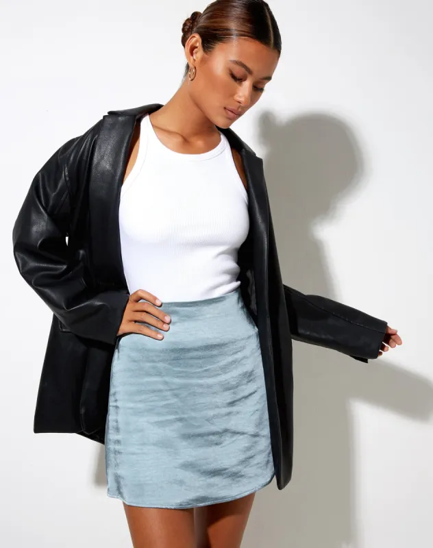 Sake Mini Skirt in Satin Light Blue sold by Motel Rocks