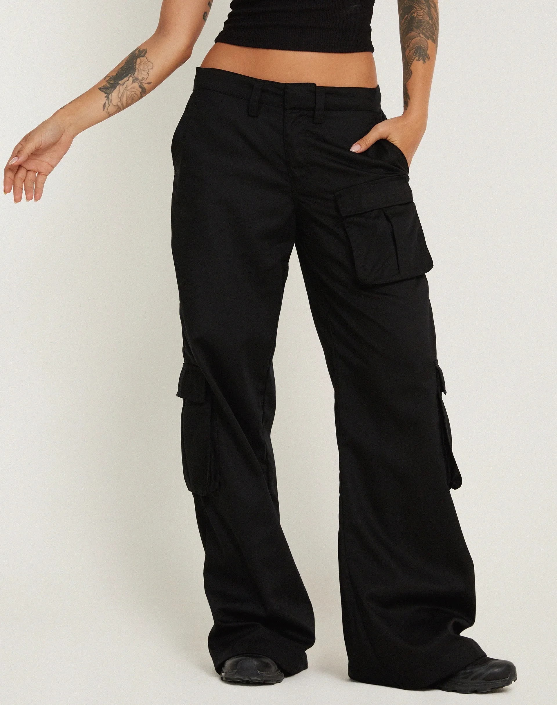 Lovis Cargo Trouser in Black sold by Motel Rocks