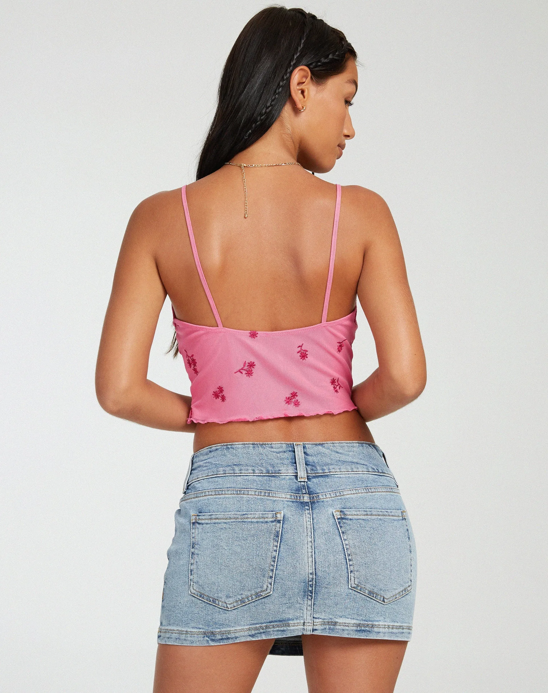 Yecaca Crop Top in Pink Ditsy Daisy Embro sold by Motel Rocks product image thumbnail 2