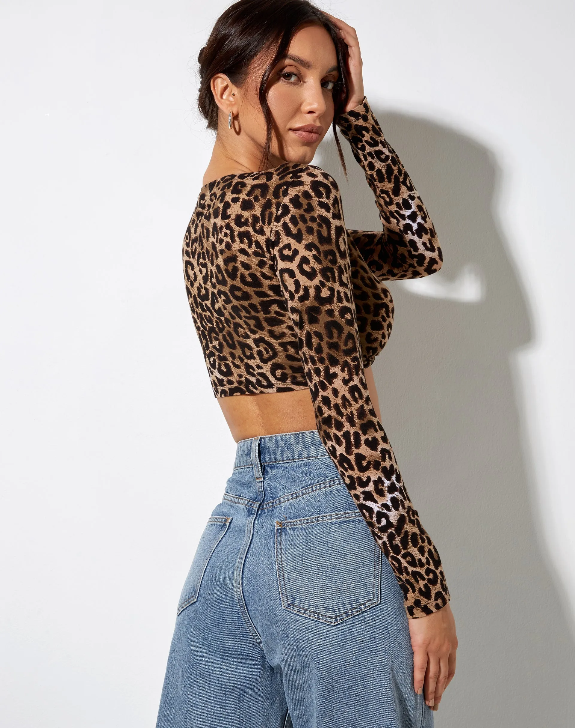 Zen Crop Top in Night Leopard Brown sold by Motel Rocks product image thumbnail 3