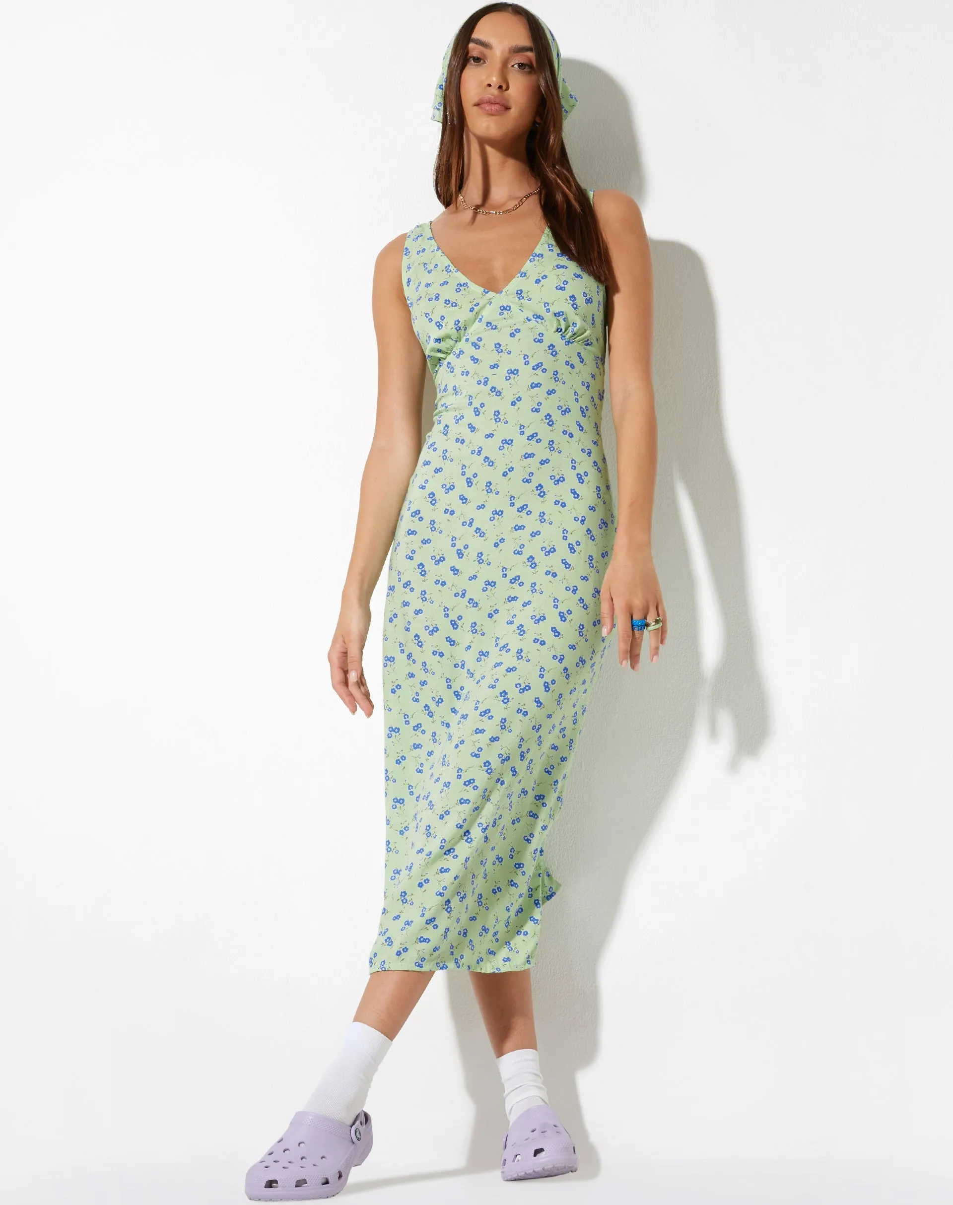 Lisheva Midi Dress in Lime Floral sold by Motel Rocks