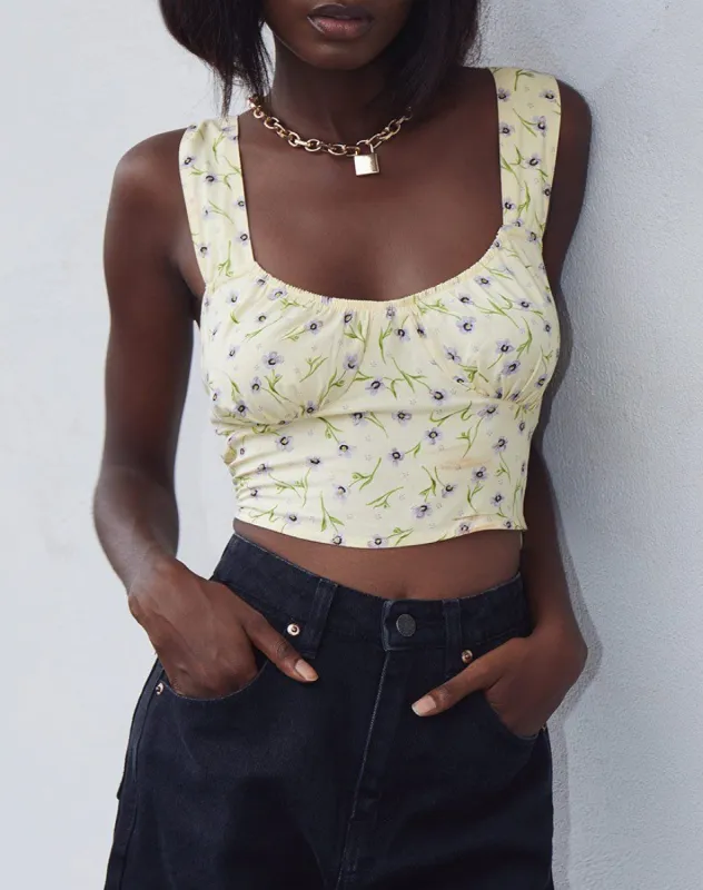 Gladis Vest Crop Top in Wild Flower Lemon Drop sold by Motel Rocks