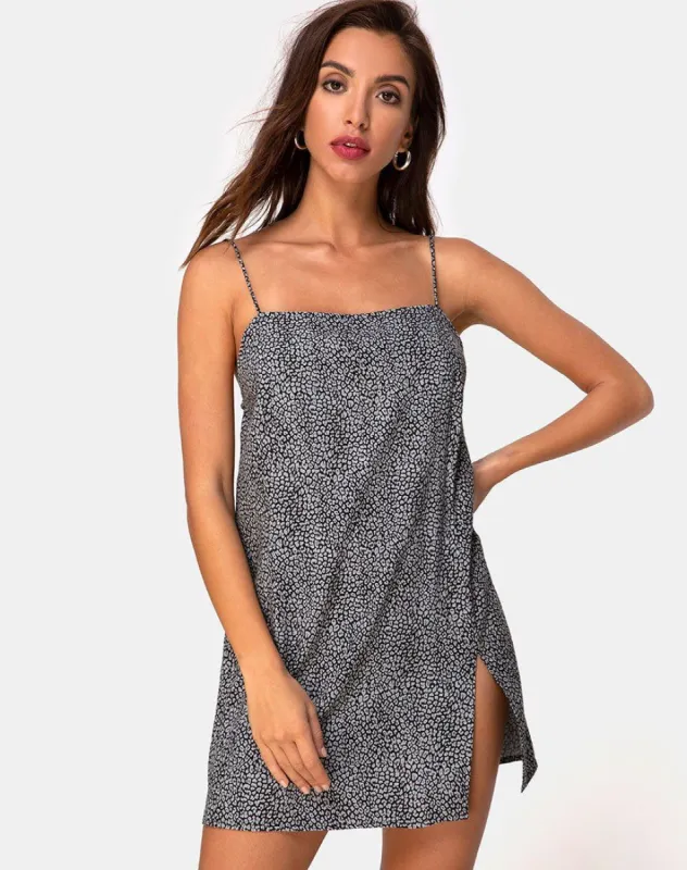 Datista Slip Dress in Ditsy Leopard Grey sold by Motel Rocks