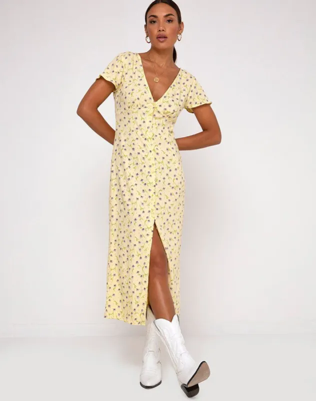 Larin Midi Dress in Wild Flower Lemon Drop sold by Motel Rocks