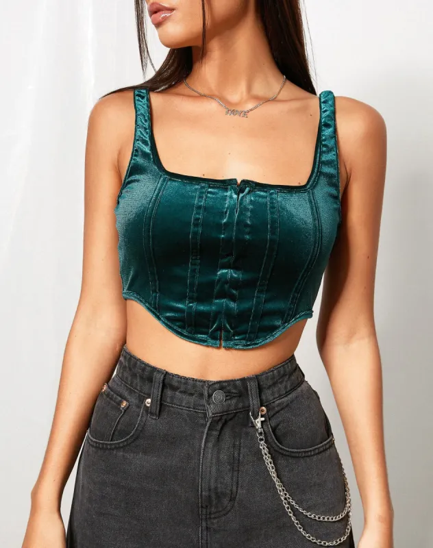 Elix Crop Top in Velvet Forest Green sold by Motel Rocks