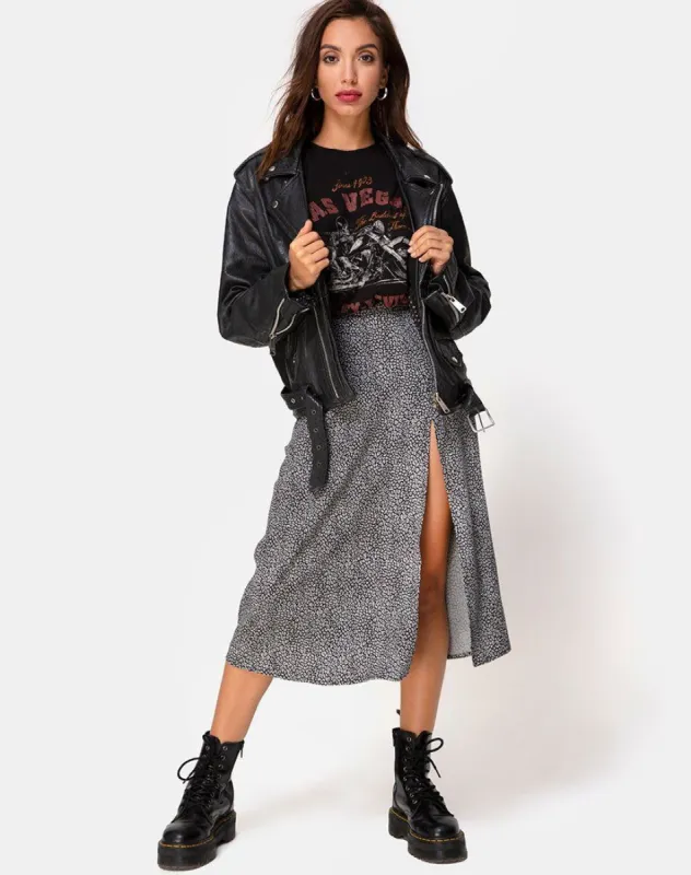 Saika Midi Skirt in Ditsy Leopard Grey sold by Motel Rocks