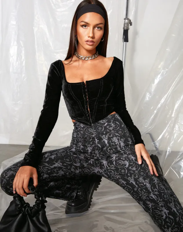 Elzana Crop Top in Velvet Black sold by Motel Rocks