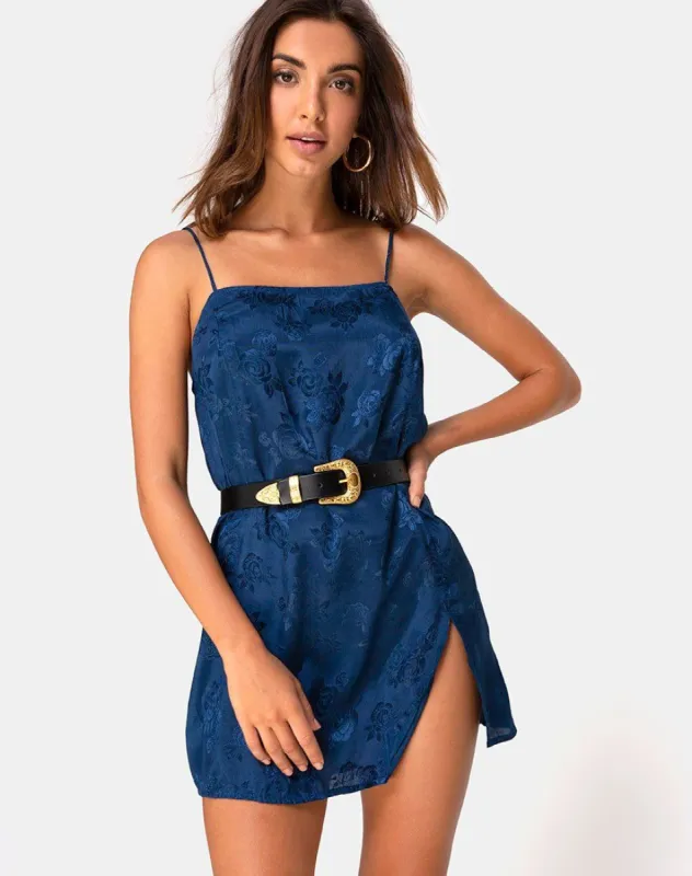 Datista Slip Dress in Satin Rose Navy sold by Motel Rocks